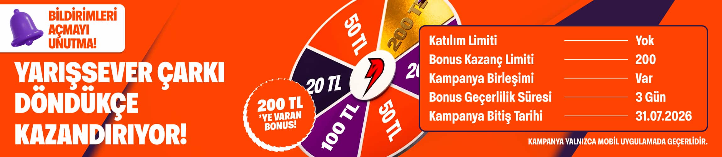 YARIŞSEVER ÇARKI DÖNDÜKÇE KAZANDIRIYOR!