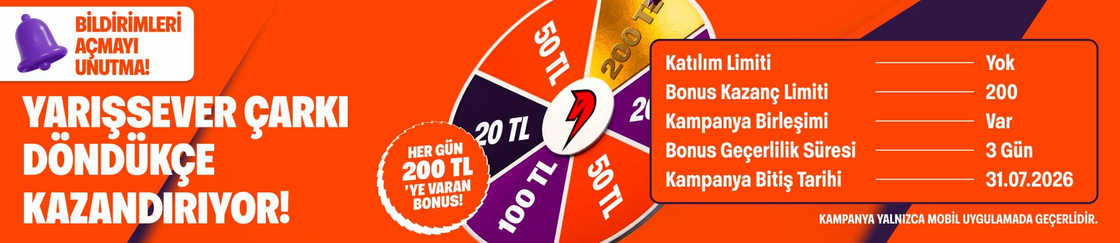 YARIŞSEVER ÇARKI DÖNDÜKÇE KAZANDIRIYOR!