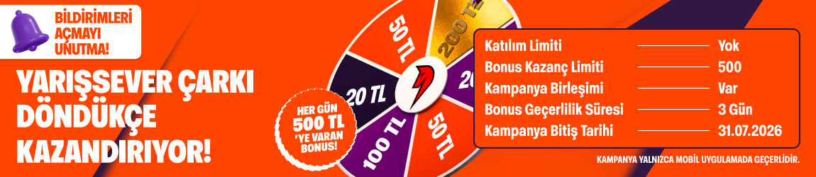 YARIŞSEVER ÇARKI DÖNDÜKÇE KAZANDIRIYOR!