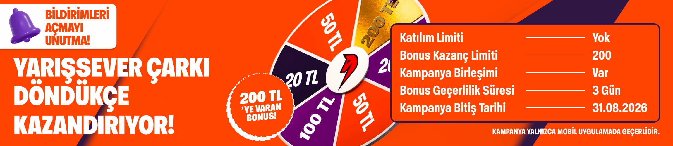 YARIŞSEVER ÇARKI DÖNDÜKÇE KAZANDIRIYOR!